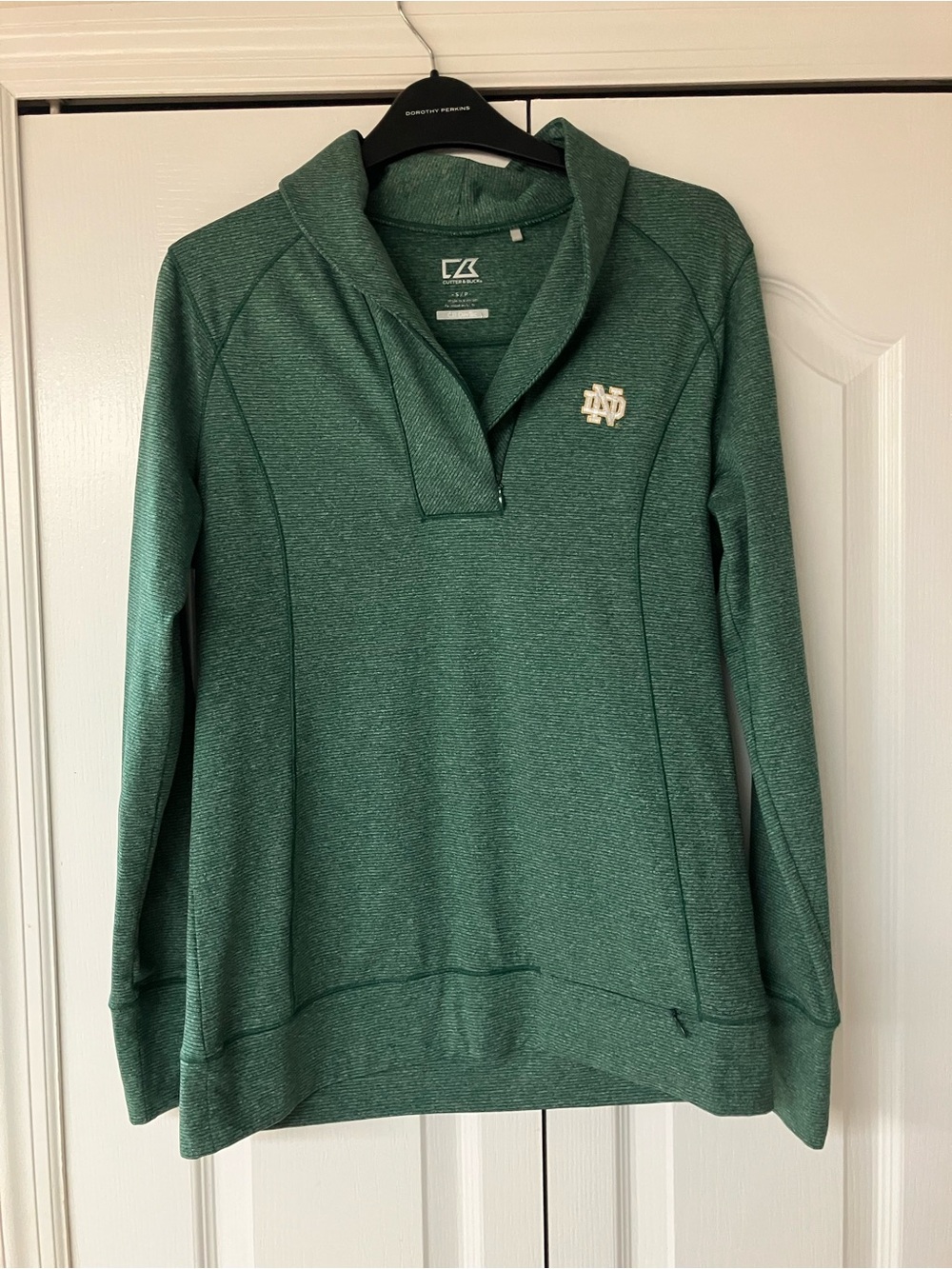 Notre Dame Fighting Irish Cutter & Buck 1/4 Zip Pullover Green Womens Size S/P